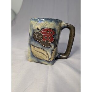 Ladybug Mara Pottery Mug Lead Free Fork Art Stoneware Coffee Cup 12oz; 511H2
